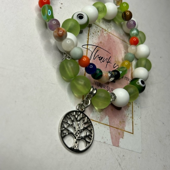 Tree of Life Green Multi-Stone Bracelet Set - Picture 2 of 3